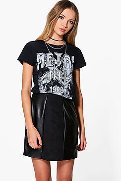 Boohoo Avah Suedette & Leather Look Panelled Mini Skirt
