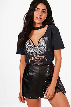 Boohoo Claudia Choker Washed Tiger Print Tee