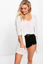 Boohoo Amber Loose Knit Slouchy Pocket Cardigan Cream