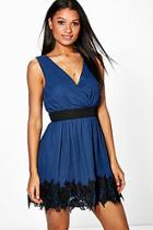 Boohoo Ciara Chiffon Wrap Crochet Hem Skater Dress