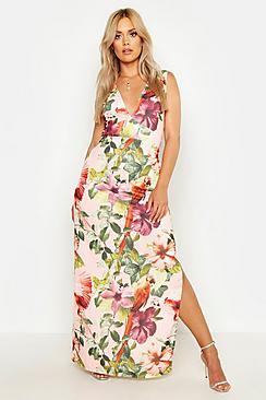 Boohoo Plus Jungle Plunge Front Maxi Dress