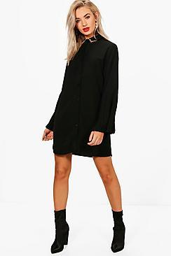 Boohoo Olivia Pleated Sleeve Collar Tip Shift Dress