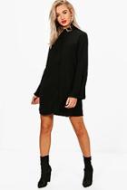 Boohoo Olivia Pleated Sleeve Collar Tip Shift Dress