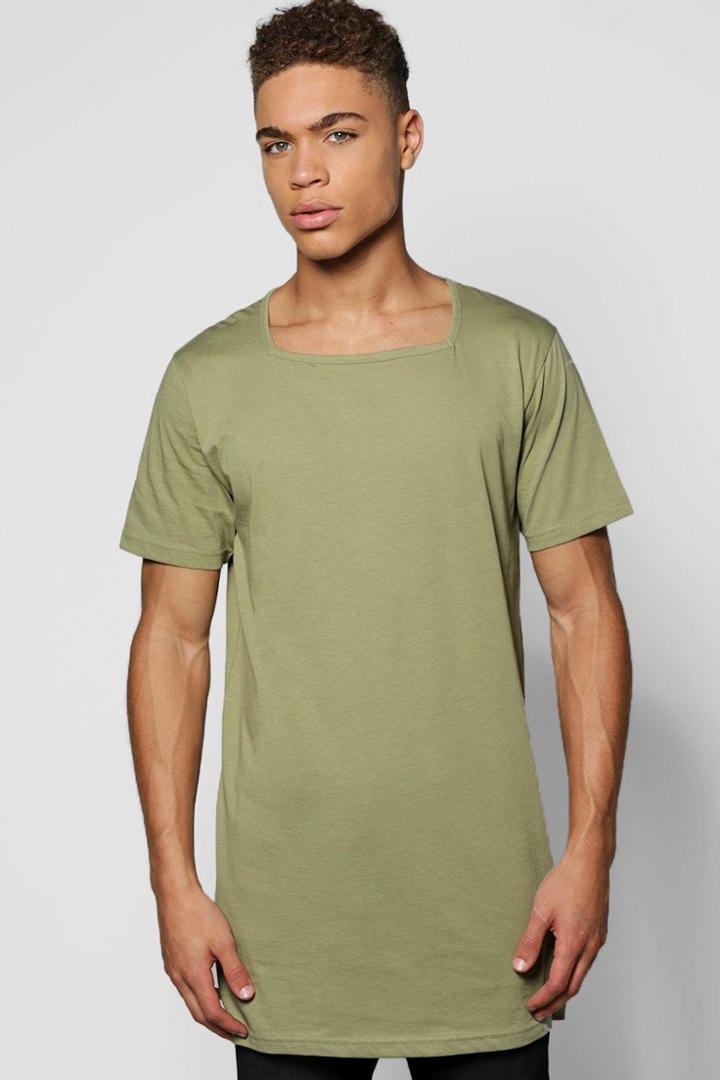 Boohoo Longline T-shirt With Square Neck Khaki