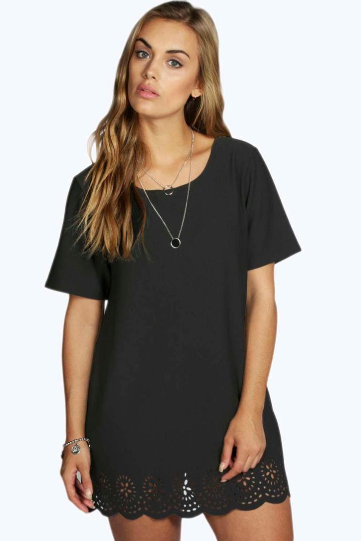 Boohoo Plus Maya Lazer Cut Hem Tunic Top Black