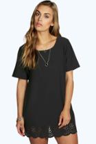 Boohoo Plus Maya Lazer Cut Hem Tunic Top Black