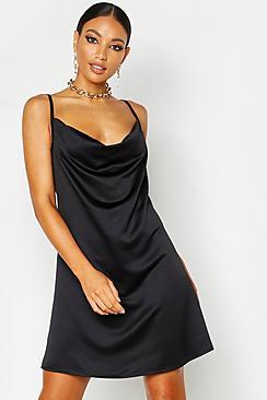 Boohoo Satin Cowl Neck Mini Dress