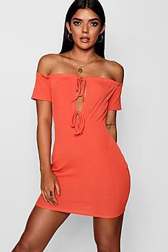 Boohoo Lettuce Edge Tie Front Rib Mini Dress
