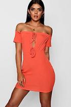Boohoo Lettuce Edge Tie Front Rib Mini Dress