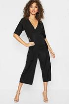 Boohoo Jumbo Rib Buckle Wrap Angel Sleeve Jumpsuit
