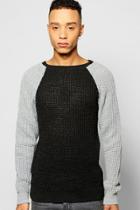 Boohoo Waffle Stitch Raglan Sleeve Colour Blocked Jumper Charcoal