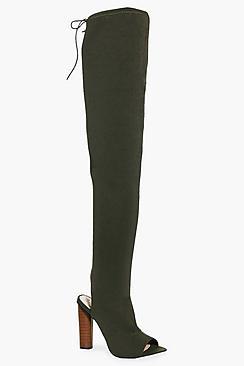 Boohoo Anya Peeptoe Open Back Over The Knee Boot