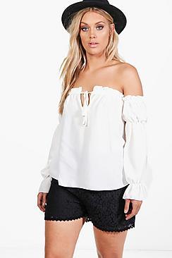 Boohoo Plus Marissa Ruffle Detail Off The Shoulder Top