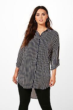 Boohoo Plus Ivy Stripe Oversized Woven Shirt