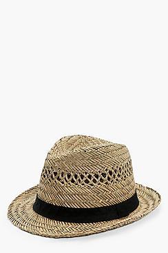Boohoo Kate Gros Grain Band Straw Trilby Hat