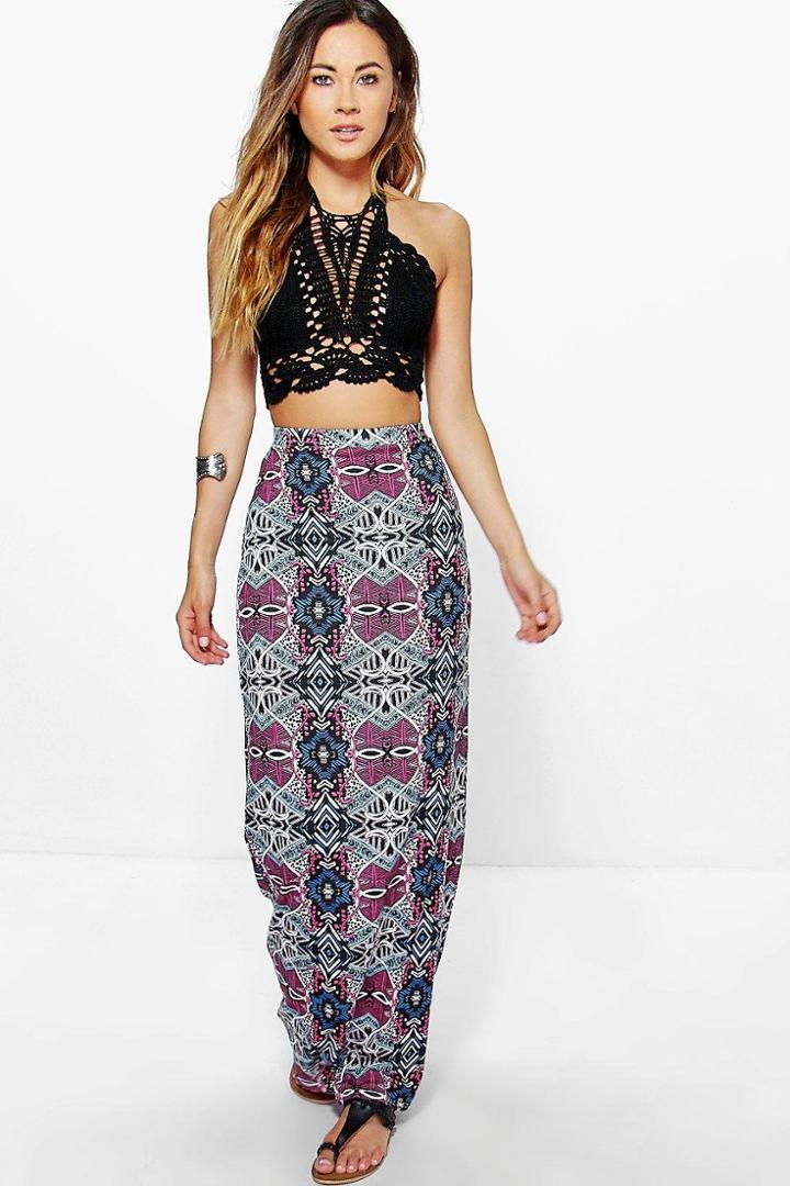 Boohoo Amelle Geo Print Column Maxi Skirt Multi