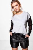 Boohoo Plus Annie Mesh Sleeve Sweat Top Grey