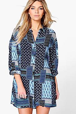 Boohoo Penny Paisley Shirt Dress