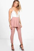 Boohoo Lottie Crepe Peplum Skinny Trousers Rose