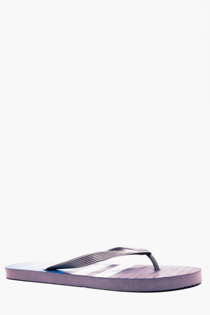 Boohoo Stripe Print Flip Flops Grey