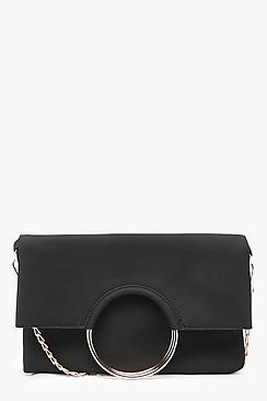 Boohoo Tammi Foldover Ring Clutch With Chain
