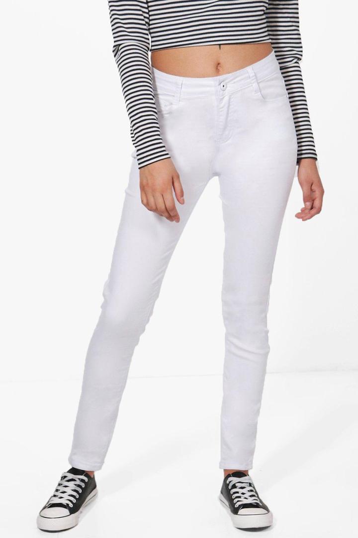 Boohoo Laura Mid Rise Skinny Jeans White