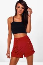 Boohoo Lacy Lace Up Front Shorts Wine