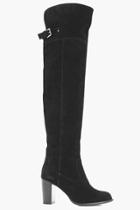 Boohoo Eve Boutique Suede Over The Knee Boot Black