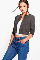 Boohoo Janey Ponte Crop Edge To Edge Jacket Grey