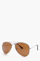 Boohoo Classic Aviator Sunglasses With Brown Lens