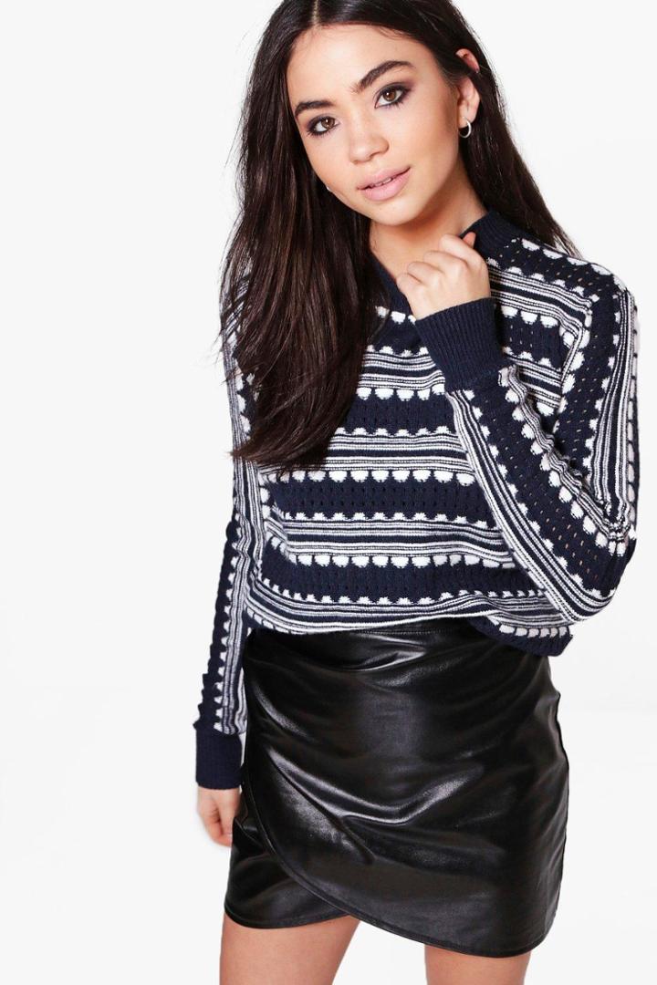 Boohoo Mary Stripe Pattern Jumper Marine