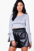 Boohoo Ava Slinky Tie Sleeve Crop Silver