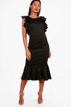 Boohoo Mollie Open Shoulder Frill Detail Midi Dress