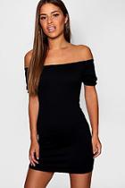 Boohoo Petite Louise Shirred Bardot Frill Mini Dress