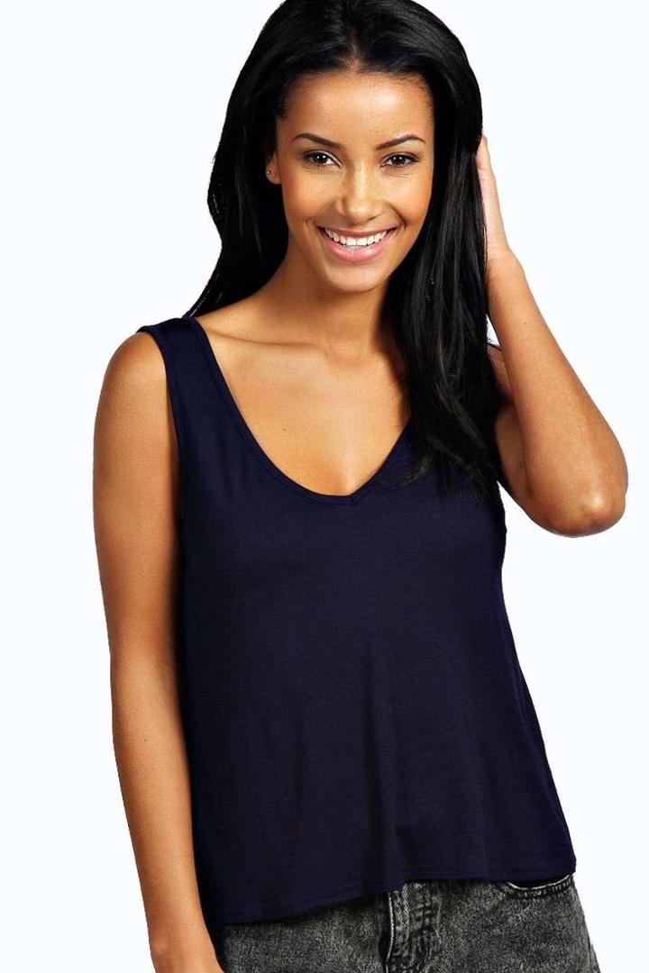 Boohoo Hazel V Neck Tank Top Navy