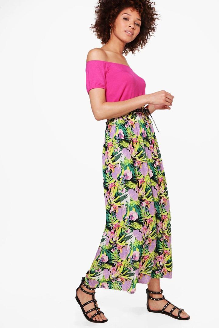 Boohoo Luna Tropical Print Maxi Skirt Yellow