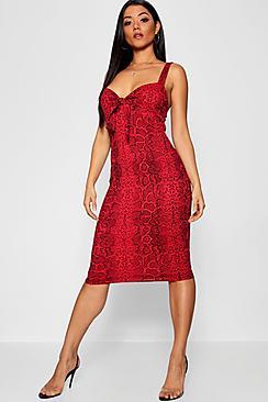 Boohoo Snake Print Skinny Strap Midi Dress