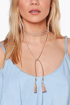 Boohoo Tia Contrast Tassel Edge Skinny Tie Choker