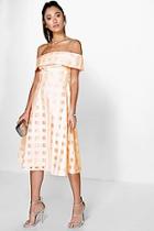 Boohoo Ella Off Shoulder Check Organza Skater Dress