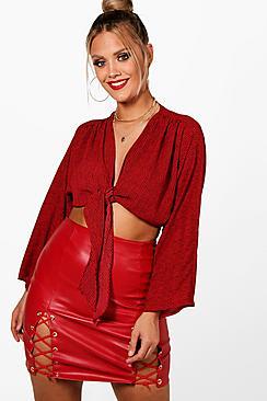 Boohoo Plus Olivia Stripe Knot Front Top
