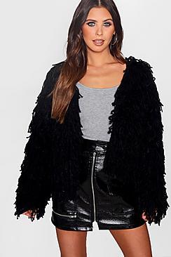 Boohoo Petite Annie Cropped Shaggy Knit Cardigan