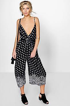 Boohoo Olivia Border Print Culotte Jumpsuit