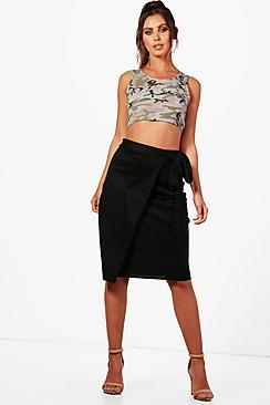 Boohoo Petite Meg Obi Wrap Midi Skirt
