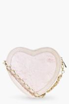 Boohoo Kayla Faux Fur Heart Cross Body Bag Pink