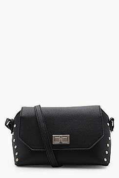 Boohoo Erin Flat Stud & Lock Cross Body Bag