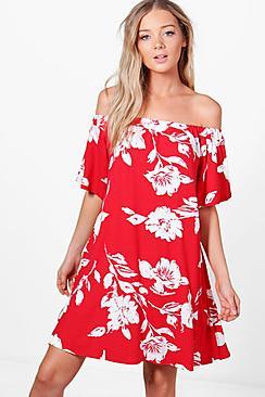 Boohoo Kate Off One Shoulder Floral Shift Dress
