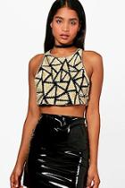 Boohoo Elise Embellished Stud & Sequin Lace Up Crop