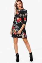 Boohoo Soph Floral 3/4 Sleeve Shift Dress