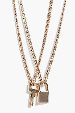 Boohoo Lily Padlock & Key Layered Necklace