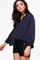 Boohoo Alicia Pocket Front Shirt Navy